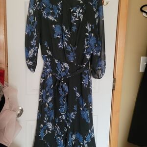 Lane Bryant Black and Blue Floral Long Sleeve Dress